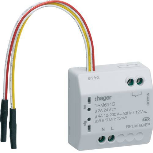 Module 1 sortie libre de potentiel 4A + 2 entrées, à encastrer, KNX radio
